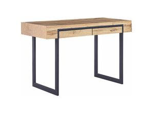 4251682281164 - Beliani - Schreibtisch heller Holzfarbton   schwarz 120 x 55 cm mit 2 Schubladen Spanplatte mit Stahl Industrieller Stil