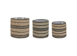 4251682281607 - Beliani - Pflanzkorb Natürlich Seegras 3er Set Rund Handgeflochten mit Folie Verschiedene Höhen Boho Gartenaccessoires Gartenzubehör Gartendekoration