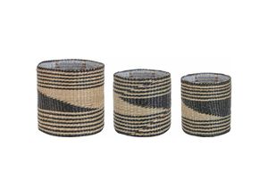 4251682281614 - Pflanzkorb Natürlich Seegras 3er Set Rund Handgeflochten mit Folie Verschiedene Höhen Boho Gartenaccessoires Gartenzubehör Gartendekoration - Beige