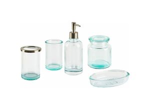 4251682281881 - 5-teiliges Badezimmer-Set aus Glas Mintgrün Seifenspender Seifenschale Zahnbürstenhalter Becher Moderner Stil Badzubehör für wc Toilette - Silber