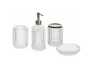 4251682281911 - 4-teiliges Badezimmer-Set Transparent Glas Seifenspender Seifenschale Zahnbürstenhalter Becher Eleganter Stil Badzubehör für wc Toilette - Transparent