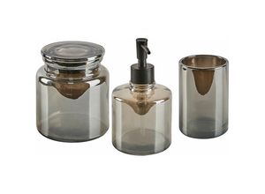 4251682281959 - 3-teiliges Badezimmer-Set Glas in Grau Seifenspender Zahnbürstenhalter Becher Eleganter Moderner Stil Badzubehör für wc Toilette - Schwarz