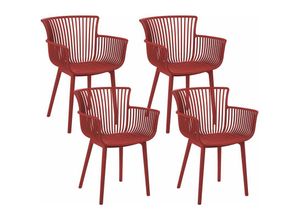 4251682282024 - Beliani - Stühle 4er Set in Rot aus Kunststoff für Innen- und Außenbereich Geeignet Moderner Stil Plastik Gartenstühle für Garten Terrasse Esszimmer