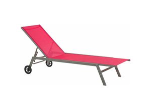 4251682282086 - Beliani - Sonnenliege Rot mit Textilbespannung Stahl Gestell Rollbar Verstellbare Rückenlehne Moderne Outdoor Gartenliege auf Rollen - Schwarz