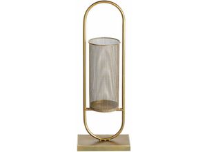 4251682282727 - Kerzenständer Gold Eisen 53 cm Oval Windlicht mit Metallzylinder Lochmuster Handgefertigt Glamourös Tischdeko Accessoire Deko Haushalt & Wohnen - Gold