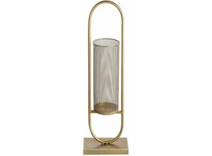 4251682282734 - Beliani - Kerzenständer Gold Eisen 73 cm Oval Windlicht mit Metallzylinder Lochmuster Handgefertigt Glamourös Tischdeko Accessoire Deko Haushalt &