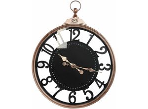 4251682283717 - Beliani - Wanduhr Schwarz und Kupferfarben ø 44 cm Rund Arabische Ziffern Taschenuhr Form Hängende Wanddekoration für Wohnzimmer Esszimmer Flur