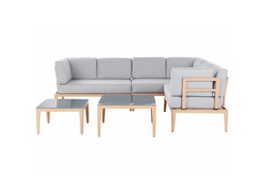 4251682284707 - Beliani - Lounge Set Heller Holzfarbton u Grau Aluminium mit Auflagen zwei Tische für 6 Personen Garten Terrasse Balkon - Grau