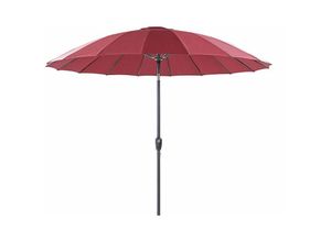 4251682284905 - Sonnenschirm Rot Stoff ⌀ 255 cm Rund Verstellbarer Neigungswinkel mit Kurbel Winddach Aluminiumgestell Marktschirm Garten Balkon Terrasse - Schwarz