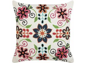 4251682285353 - Beliani - Dekokissen Mehrfarbig Baumwolle und Wolle mit Gesticktem Blumenmuster 50 x 50 cm Salon Schlafzimmer Wohnzimmer Quadratisch Modern Boho Stil