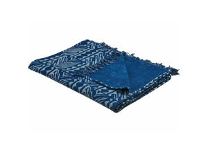 4251682285544 - Kuscheldecke Marineblau Baumwolle 130 x 180 cm geometrisches Muster afrikanischer Print und Quasten für Bett Sofa Couch Sessel Wohnzimmer - Blau