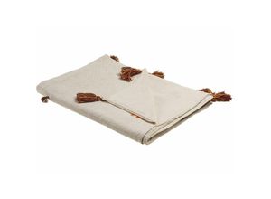 4251682285636 - Beliani - Decke Beige u Orange Baumwolle 130x180 cm Lama-Motiv mit Quasten Überwurf für Schlafzimmer Kinderzimmer - Weiß 4251682285636 - Beliani - Decke Beige u Orange Baumwolle 130x180 cm Lama-Motiv mit Quasten Überwurf für Schlafzimmer Kinderzimmer - Weiß