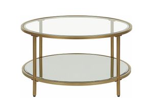 4251682285759 - Beliani - Couchtisch Gold Glas   Eisen ø 70 cm mit Eisengestell Rund Wohnzimmermöbel Salon Diele Flur Bad Esszimmer Modern