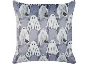 4251682285933 - Beliani - Dekokissen Grau Samtstoffbezug mit Polyester-Füllung 45 x 45 cm Halloween Geist Gespenst Motiv Accessories Wohn- u Schlafzimmer Flur Diele