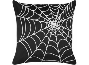 4251682285971 - Beliani - Dekokissen Schwarz   Weiß aus Samtstoff 45 x 45 cm mit Spinnennetz-Muster Quadratisch Halloween Motiv Wohnzimmer Accessoires Dekoration