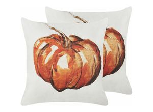 4251682286022 - Beliani - Dekokissen 2er Set Beige Orange Samtstoff 45 x 45 cm Kürbismuster Quadratisch Halloween-Deko Modern Minimalistisch Herbst Deko - Beige 4251682286022 - Beliani - Dekokissen 2er Set Beige Orange Samtstoff 45 x 45 cm Kürbismuster Quadratisch Halloween-Deko Modern Minimalistisch Herbst Deko - Beige