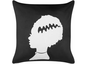 4251682286077 - Dekokissen Schwarz   Weiß aus Samtstoff 45 x 45 cm mit Frankensteins Braut Muster Quadratisch Halloween Motiv Wohnzimmer Accessoires Dekoration - Weiß