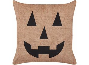 4251682286114 - Dekokissen Beige Samtstoffbezug mit Polyester-Füllung 45 x 45 cm Halloween Kürbis Motiv Zweiseitig Bedruckt Wohn- u Schlafzimmer Diele Flur - Schwarz