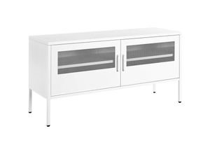 4251682286428 - Beliani - Schrank Weiß Stahl 40 x 118 x 60 cm mit 2 durchsichtigen Gittertüren 2 Regalböden 2 Griffen Halbhoch Industrie Schlafzimmer Küche Wohnzimmer