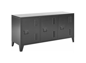 4251682286459 - Beliani - Metallschrank Schwarz Stahl 40 x 120 x 60 cm Sideboard mit Griffen 3 Türen 2 Regalböden Wohnzimmer Büro Arbeitszimmer Flur Bad