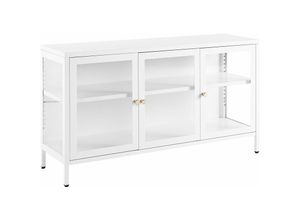 4251682286473 - Beliani - Metallschrank Weiß Stahl mit Glasfront 35 x 115 x 65 cm Sideboard mit Griffen 3 Türen 2 Regalböden Wohnzimmer Büro Arbeitszimmer Flur Bad