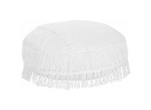 4251682287418 - Beliani - Pouf Weiß Baumwolle ⌀ 50 cm Rund mit Fransen Gefochten Strickhocker Strickpouf Boho für Wohnzimmer Kinderzimmer Schlafzimmer Haushalt Wohnen