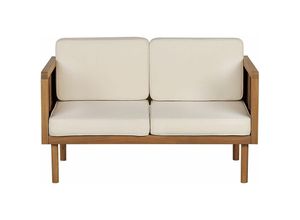 4251682287531 - 2-Sitzer Gartensofa Hellbraun Akazienholz mit Armlehnen Auflagen Beige Stoff Rustikal Modern Outdoor Terrasse Garten Balkon Möbel Außenbereich