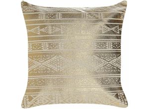 4251682287586 - Beliani - Dekokissen Gold Baumwolle 50 x 50 cm Stoffbezug mit Polyester-Füllung geometrisches Muster Metallic Effekt Accessories Wohn- u Schlafzimmer