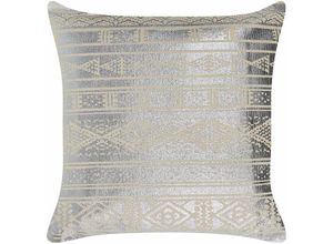 4251682287623 - Dekokissen Silber Baumwolle 50 x 50 cm Stoffbezug mit Polyester-Füllung geometrisches Muster Metallic Effekt Accessories Wohn- u Schlafzimmer