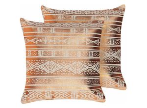 4251682287654 - Beliani - Dekokissen 2er Set Kupfer Baumwolle 50 x 50 cm Stoffbezug mit Polyester-Füllung geometrisches Muster Metallic Effekt Wohn- u Schlafzimmer