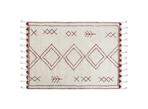 4251682287777 - Beliani - Teppich Weiß Rot aus Baumwolle 160 x 230 cm geometrisches Muster Rechteckig Kurzflor im Boho-Stil Wohn- und Schlafzimmer