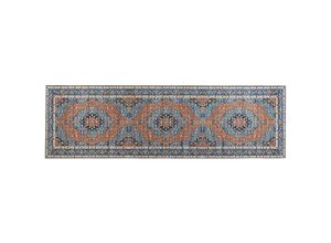 4251682287906 - Beliani - Teppich Läufer Blau u Orange Polyester 60x200 cm Orientalisches Muster Vintage Boho Kurzflor für Wohnzimmer Schlafzimmer Flur - Blau