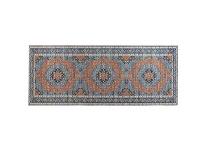 4251682287920 - Beliani - Teppich Läufer Blau u Orange Polyester 80x200 cm Orientalisches Muster Vintage Boho Kurzflor für Wohnzimmer Schlafzimmer Flur