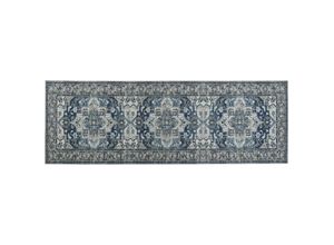 4251682288088 - Beliani - Teppich Läufer Grau   Blau Polyester 80 x 240 cm Orientalisches Muster Vintage Boho Kurzflor für Wohnzimmer Schlafzimmer Flur