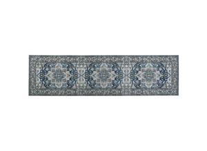 4251682288095 - Beliani - Teppich Läufer Grau   Blau Polyester 80 x 300 cm Orientalisches Muster Vintage Boho Kurzflor für Wohnzimmer Schlafzimmer Flur