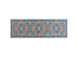 4251682288286 - Beliani - Teppich Blau   Orange Polyester 80 x 240 cm Kurzflor Maschinengewebt Rechteckig Wohnzimmer Flur orientalisches Muster