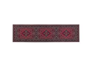 4251682288453 - Teppich Läufer Rot Stoff 80 x 300 cm Rechteckig mit Blumenmuster Orientalisch Rutschfest Vintage Orientteppich Vorleger Flur Küche Schlafzimmer - Weiß