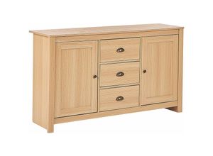 4251682289702 - Beliani - Sideboard Heller Holzfarbton Faserplatte Halbhoch mit Schubladen Schränken Metallgriffen Klassich Retro Schlafzimmer Wohnzimmer Aufbewahrung