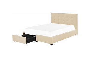 4251682289764 - Polsterbett Beige Leinenoptik 160 x 200 cm mit Bettkasten Stauraum Modern Elegant Glamourös Gepolstertes Bett für Schlafzimmer