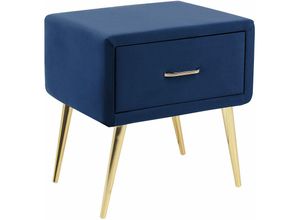 4251682290272 - Beliani - Nachttisch Blau Samt 38 x 46 x 49 cm mit Metallgestell Gold 1 Schublade Rechteckig Aufbewahrung Modern Glamourös Möbel für Schlafzimmer Flur