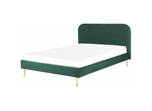 4251682290340 - Beliani - Bett Grün Samtstoff mit Lattenrost 160 x 200 cm Metallfüße Gold hohes Kopfteil Retro Glamourös Polsterbett Doppelbett Schlafzimmer