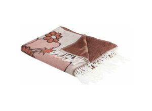 4251682290630 - Beliani - Decke Rot Braun Beige 130 x 170 cm Blumenmotiv Blumenmuster mit Fransen für Wohnzimmer Schlafzimmer Sofa Sessel