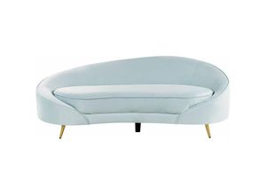 4251682292054 - Sofa Blau Samtstoff 3-Sitzer Oval Gebogen Dicke Polsterung mit Metallfüßen Gold Freistehend Retro Glamourös für Wohnzimmer Salon Flur Diele