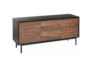 4251682292115 - Sideboard Dunkler Holzfarbton und Schwarz Faserplatte Stahl 120 x 38 x 55 cm Holzoptik Schubladen Türen Tip-on Technik Metallgestell Wohnzimmer