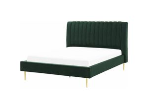 4251682292290 - Beliani - Polsterbett Smaragdgrün 160 x 200 cm Samtstoff Mit Lattenrost Hohes Kopfteil Dekorativ Elegant Modern Doppelbett