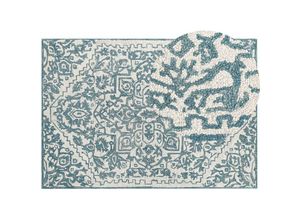 4251682292832 - Beliani - Teppich weiß   blau Wolle 160 x 230 cm orientalisches Muster handgetuftet