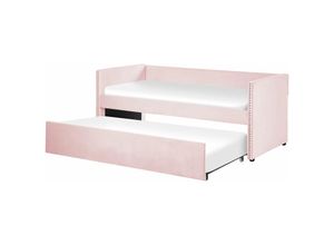 4251682293747 - Tagesbett Rosa Samtstoff mit Lattenrost 90 x 200 cm Ausziehbar Modern Glamour Ausziehbett für 2 Personen Gästezimmer Kinderzmmer Jugendzimmer - Rosa