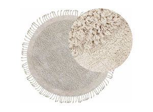 4251682294096 - Beliani - Teppich Hellbeige Baumwolle Rund ⌀ 140 cm mit Fransen Getuftet Modern Boho Langhaar Hochflor Shaggy Bettvorleger Läufer für Fußbodenheizung