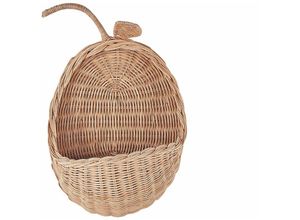 4251682294508 - Beliani - Wanddekoration Korb Apfelform Naturfarben aus Rattan 40 cm Geflochten Natürliche Dekoration für Kinderzimmer