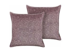 4251682295109 - Beliani - Dekokissen 2er Set Rosa Samt und Baumwolle Bezug mit Füllung Pflanzenmuster 45 x 45 cm Modern Boho Sofakissen Wohnzimmer Salon Schlafzimmer